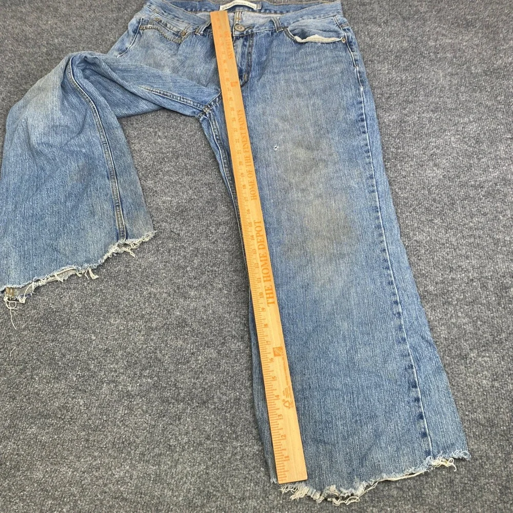 Aeropostale Benton Original Boot Jeans Mens 34 Blue Light Wash Distressed Raw